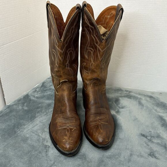 Frye Shoes - Vintage Frye Western Cowboy Boots Brown Leather USA Made Size 9M Distressed